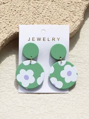 Green Floral Drop Earrings NWT